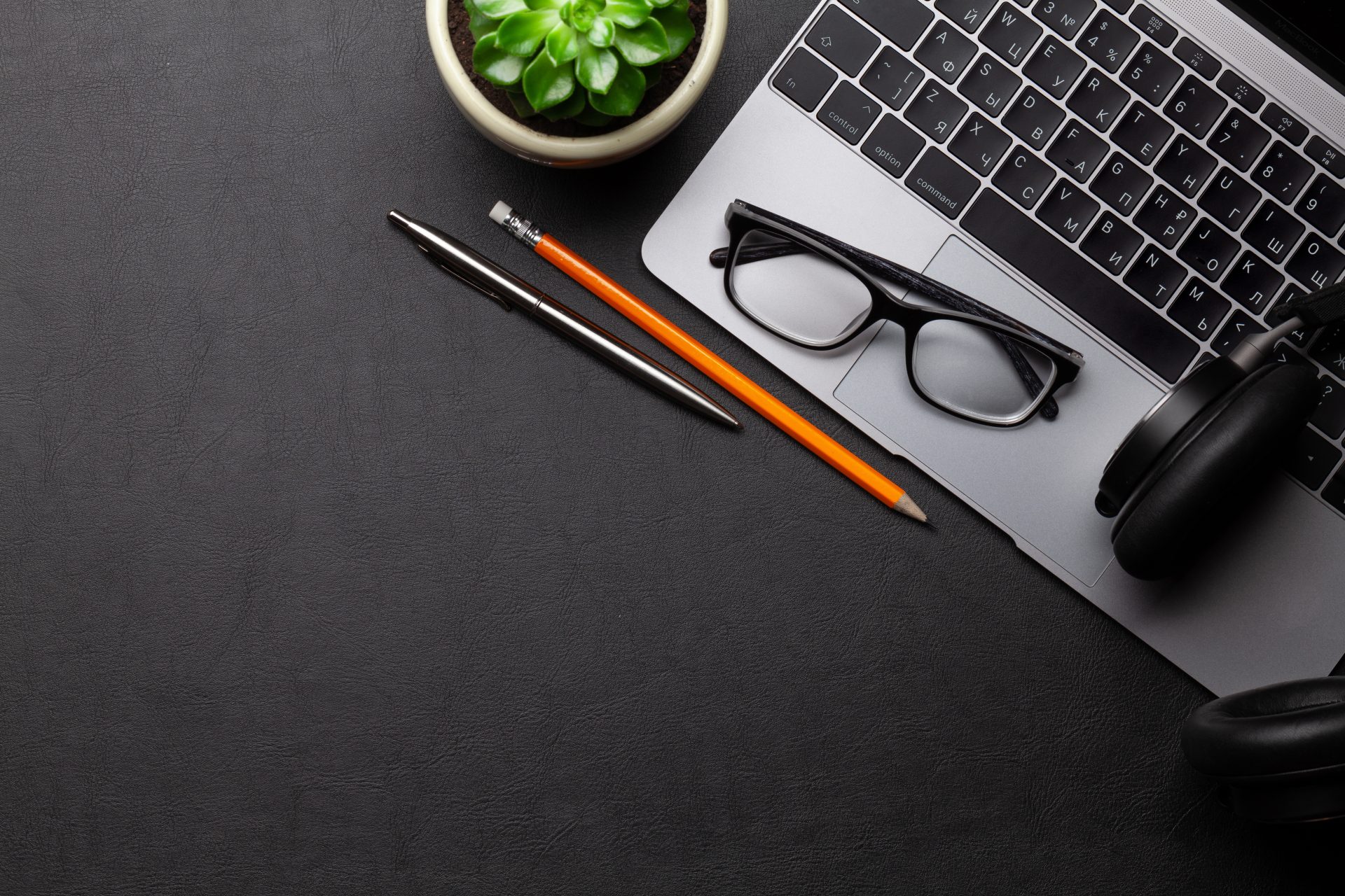 Business desk workplace and office objects