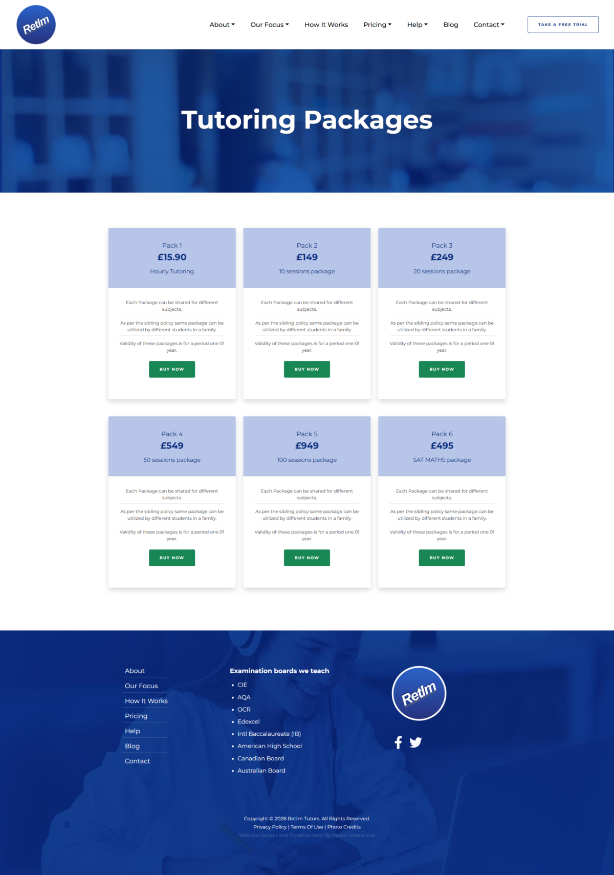 Retlm Tutors Website Mockup