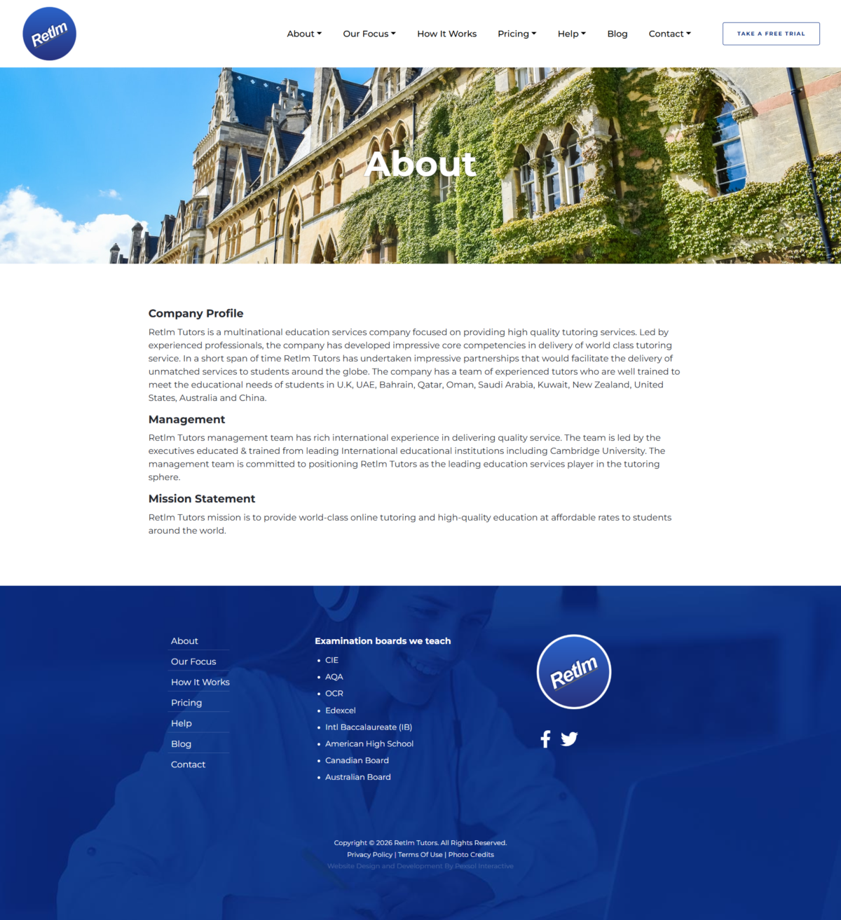 Retlm Tutors Website Mockup