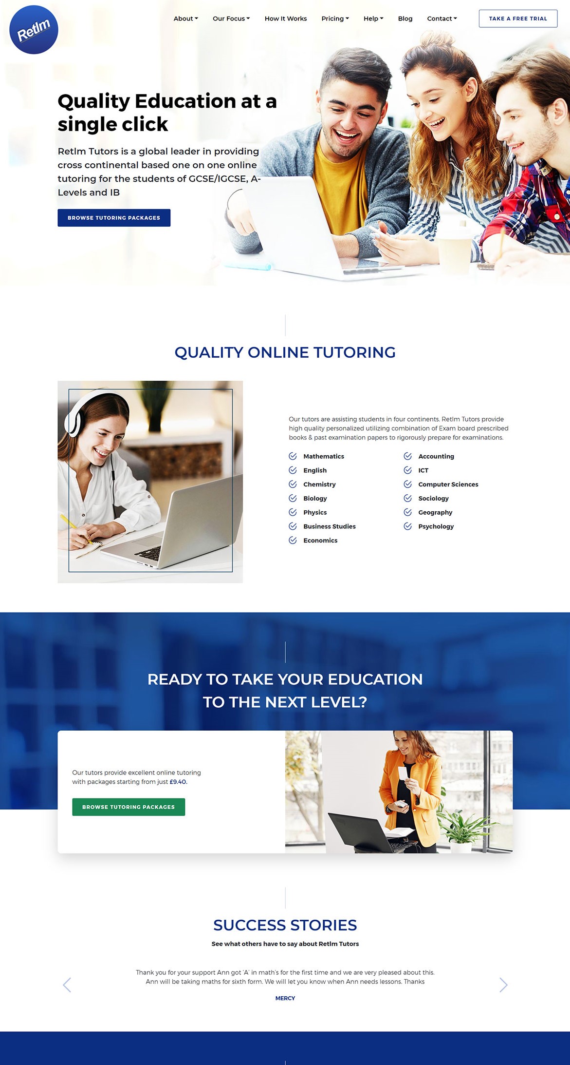 Retlm Tutors Website Mockup