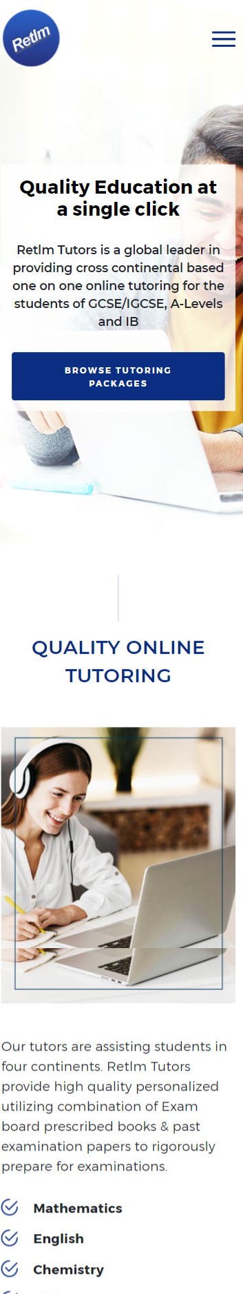 Retlm Tutors Website Mobile Mockup 1