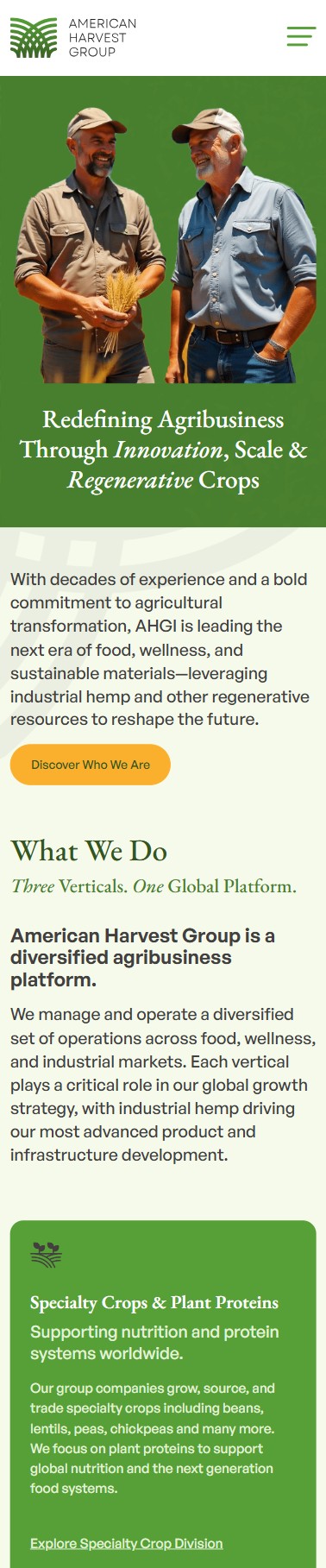 American Harvest Group Website Mobile Mockup 1